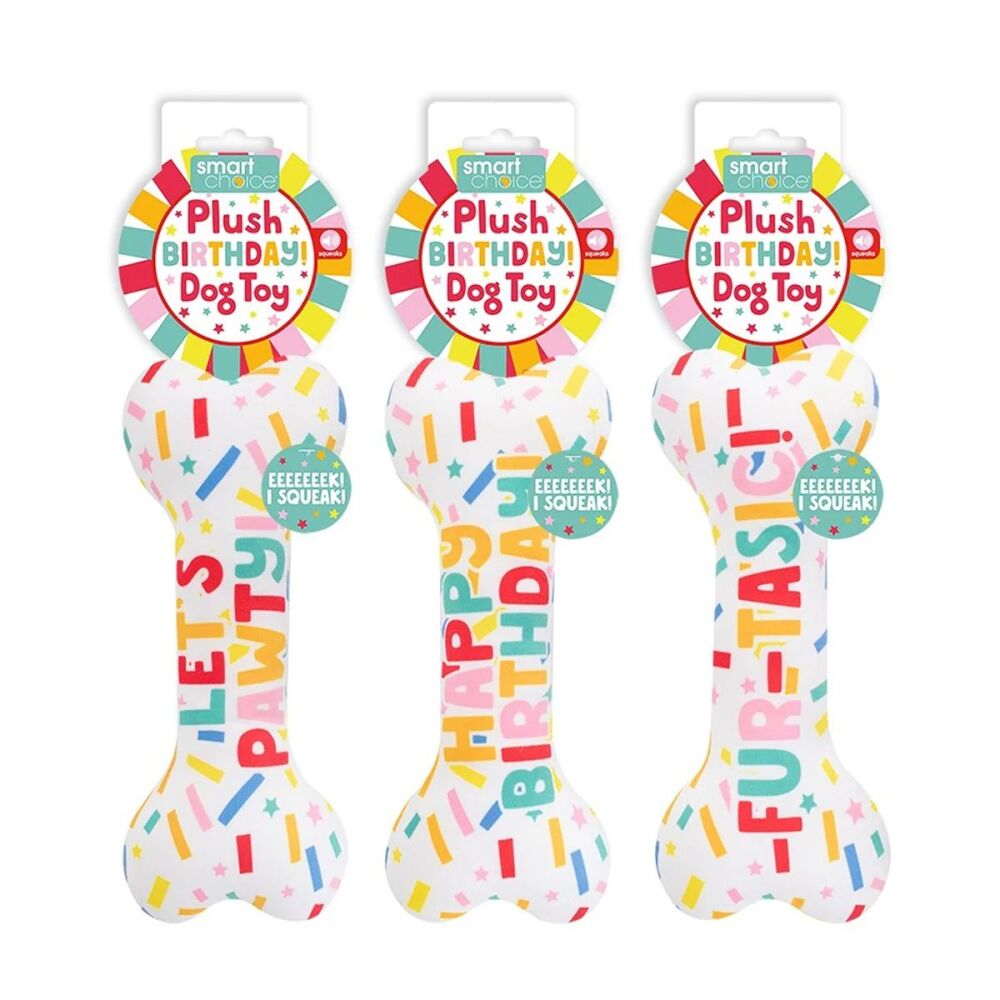 Smart Choice Squeaky Birthday Plush Bone Dog Toy x 1