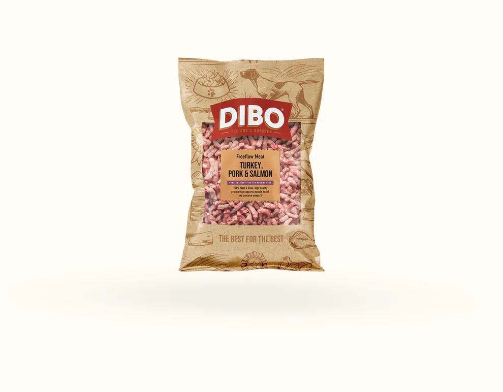 DIBO Free Flow Mince Turkey, Pork and Salmon 1kg - 10% Bone (Not a Complete)