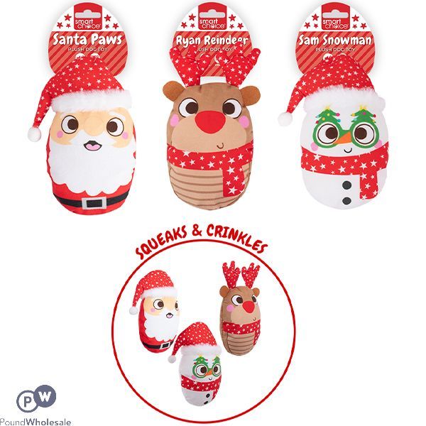 Smart Choice Christmas Squeaky Crinkle Festive Plush Santa Dog Toy