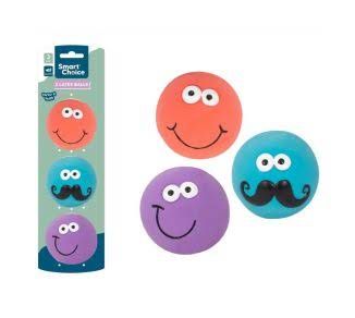 Smart Choice Throw & Fetch Squeaky Latex Smiley Dog Balls pack of 3