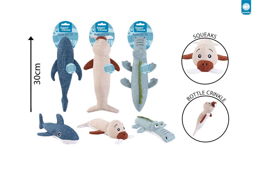Smart Choice Squeaky Bottle Plush Sea Dog Toy - Croc