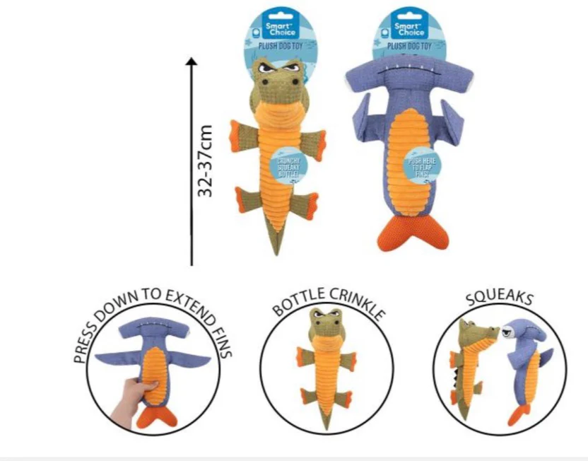Smart Choice Tough Squeaky Plush Bottle Crunch Crocodile Plush Dog Toy
