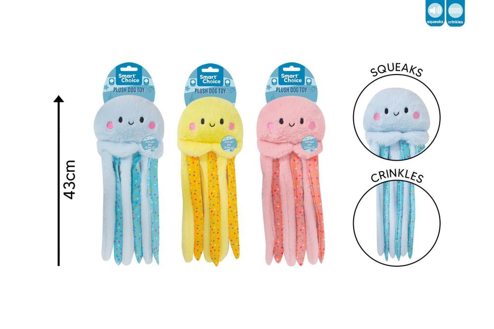 Smart Choice Squeaky Crinkle Plush Jellyfish Dog Toy