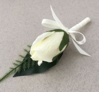 <!--050-->Ivory Bud Rose Flower Satin Stem Wedding Buttonhole
