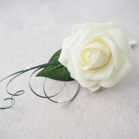 <!--043-->Ivory  Large Open Rose Beaded Beargrass Buttonhole 