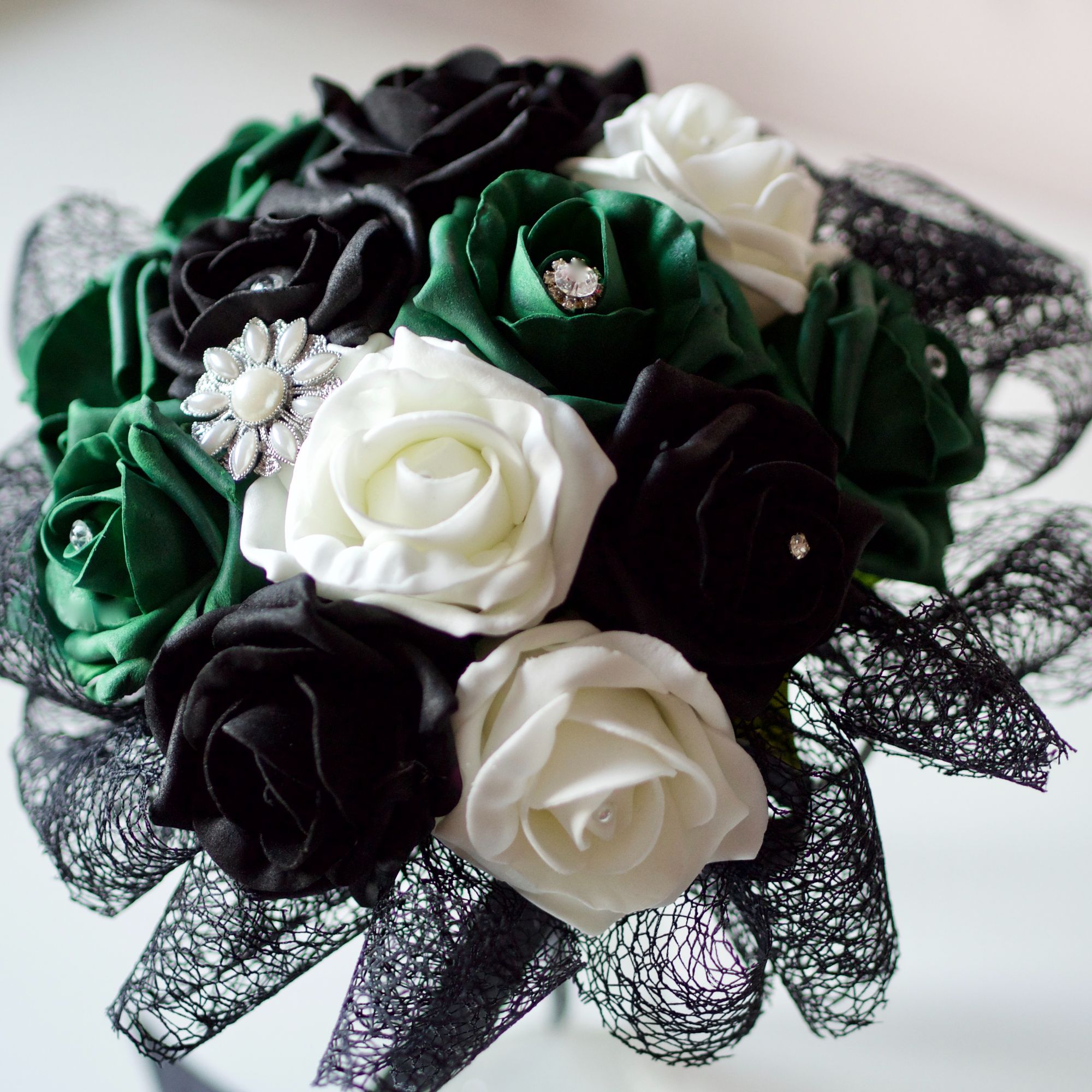 emerald green and black rose gothic bouquet