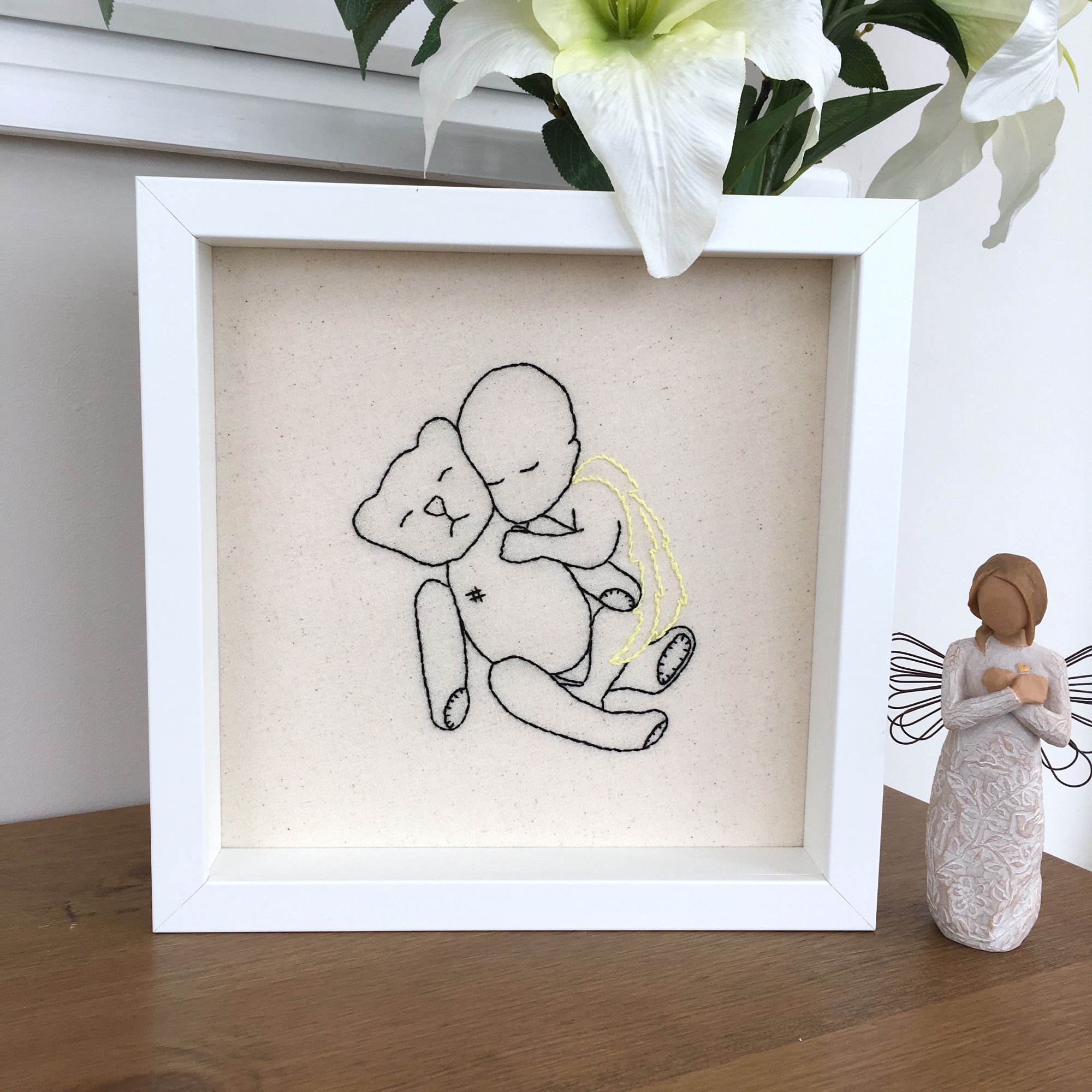 Angel Baby	 & Bear Embroidery	Handcrafted business	Just Sew Helen	Just Sew Helen Bereavement gifts & keepsakes	JustSewHelen.com	Memory gifts & keepsakes	Miscarriage	Remembrance gifts	Thread painting	Twin angels