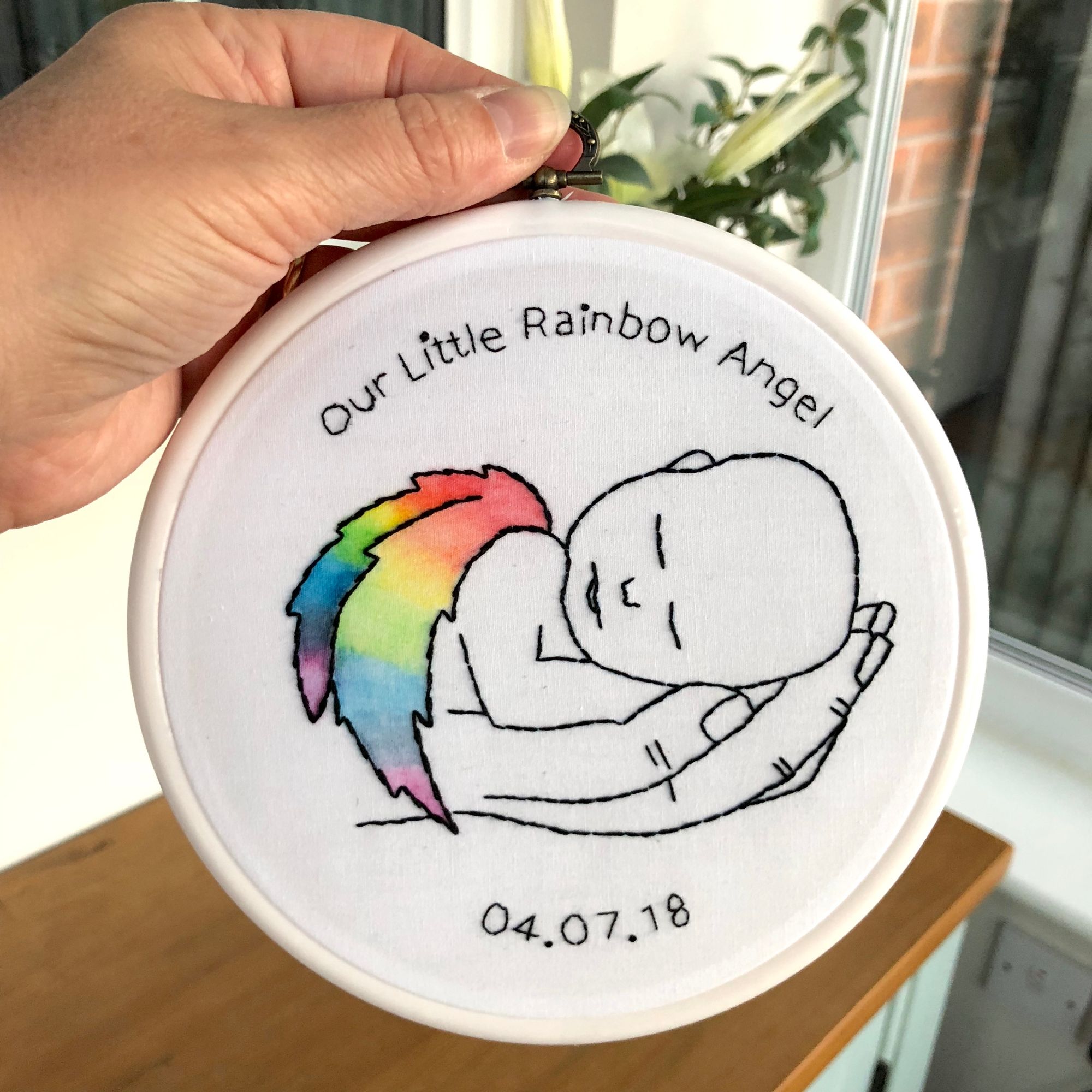 Raingbow Angel Baby	Embroidery	Handcrafted business	Just Sew Helen	Just Sew Helen Bereavement gifts & keepsakes	JustSewHelen.com	Memory gifts & keepsakes	Miscarriage	Remembrance gifts	Thread painting	Twin angels