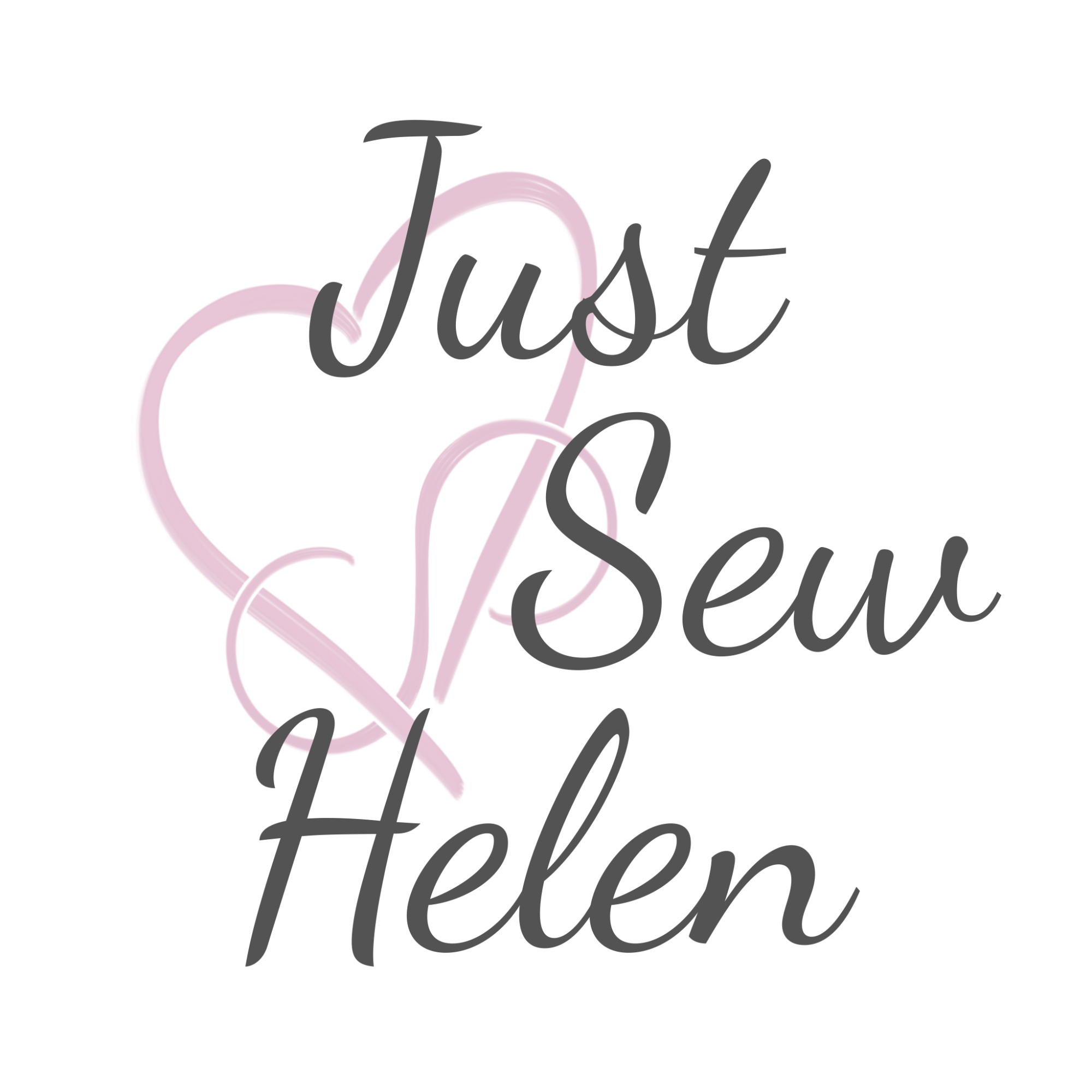 Logo image of a pink heart and pink infinity symbol intertwined and overlain with the business name Just Sew Helen