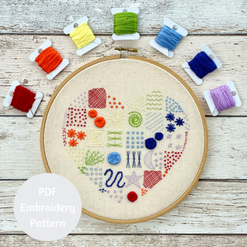 Rainbow Heart Embroidery Sampler | PDF Pattern