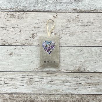 Hugs Heart Lavender Pouch - Lilac & Blue Floral Heart