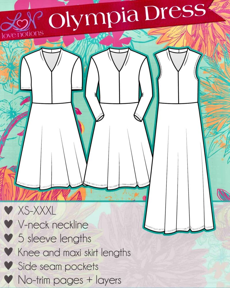 Olympia Dress sewing pattern Line Drawing