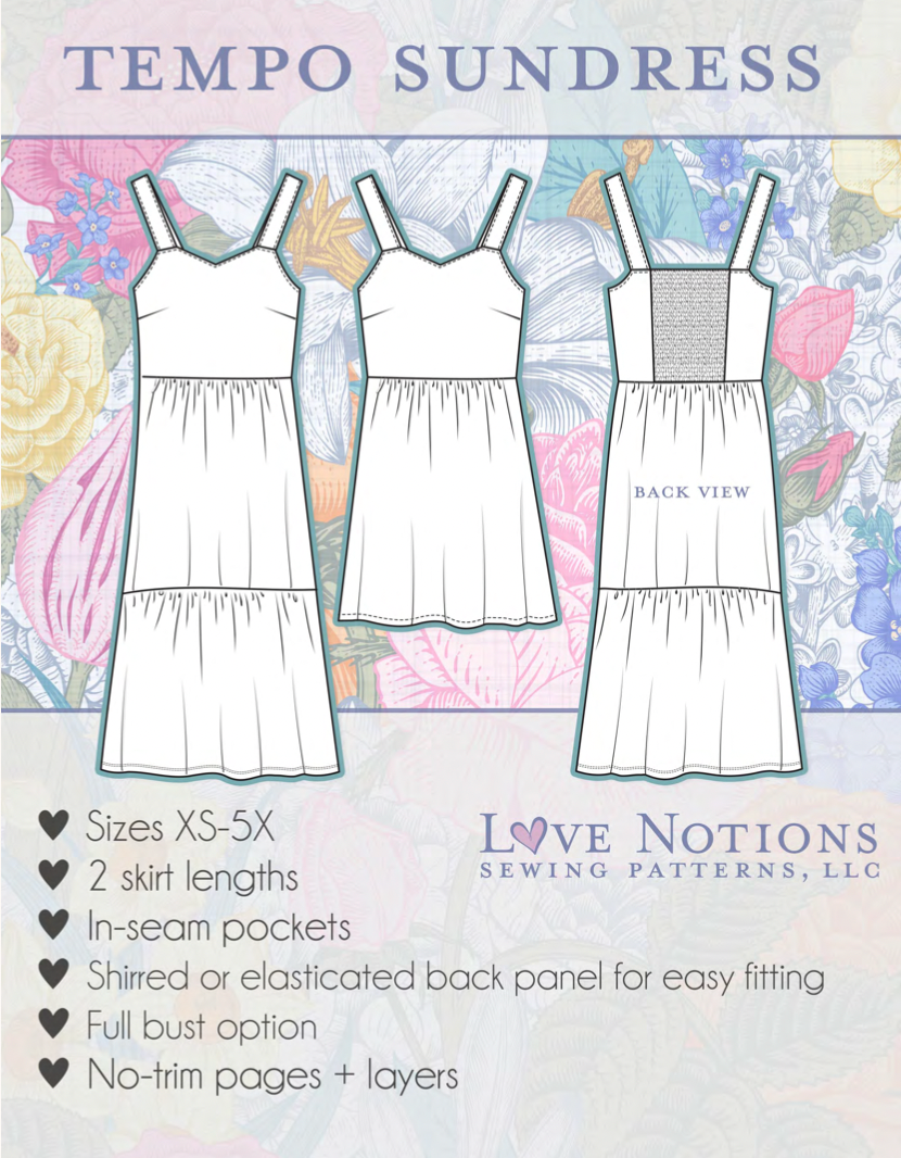 Line drawing of a sun dress sewing pattern