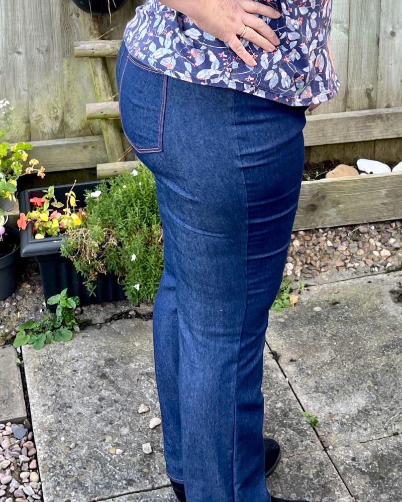A lady's legs wearing a pair of Legato jeans showing the side view