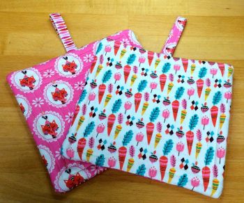 Pair of Quilted Pot Holders with Tab
