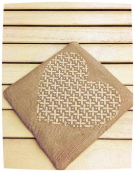 Heart Coaster (Taupe with Cream Crosses)