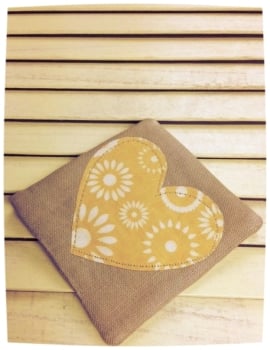 Heart Coaster (Cream Flowers on Yellow)