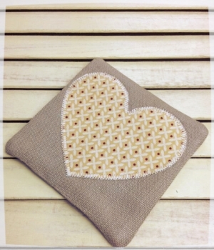 Heart Coaster (Cream Criss-Cross on Yellow)