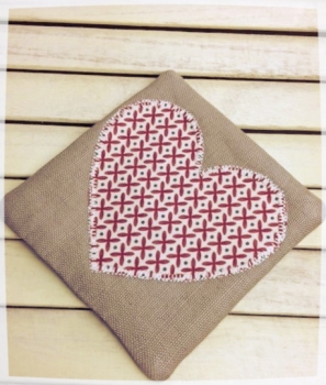 Heart Coaster (Red Criss-Cross on Cream)