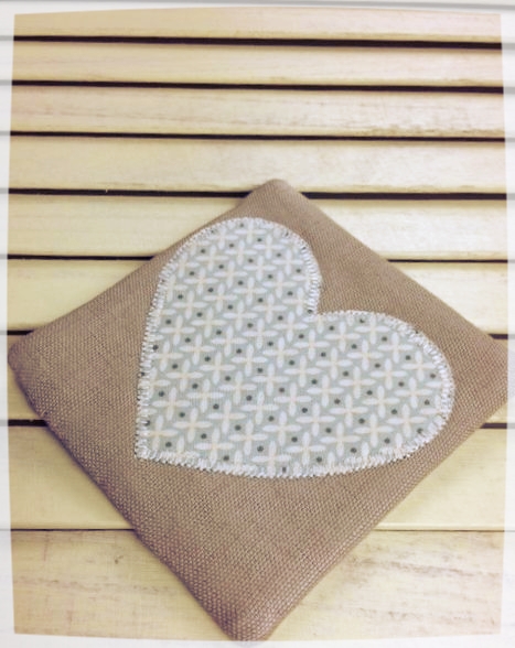 Heart Coaster (Cream Criss-Cross on Pale Blue)