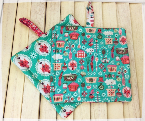 Pair of Quilted Pot Holders with Tab