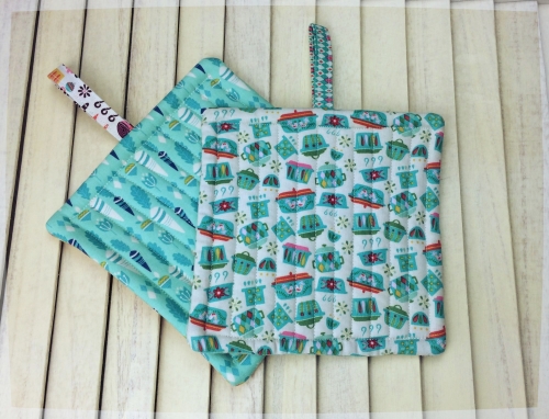 Pair of Quilted Pot Holders with Tab
