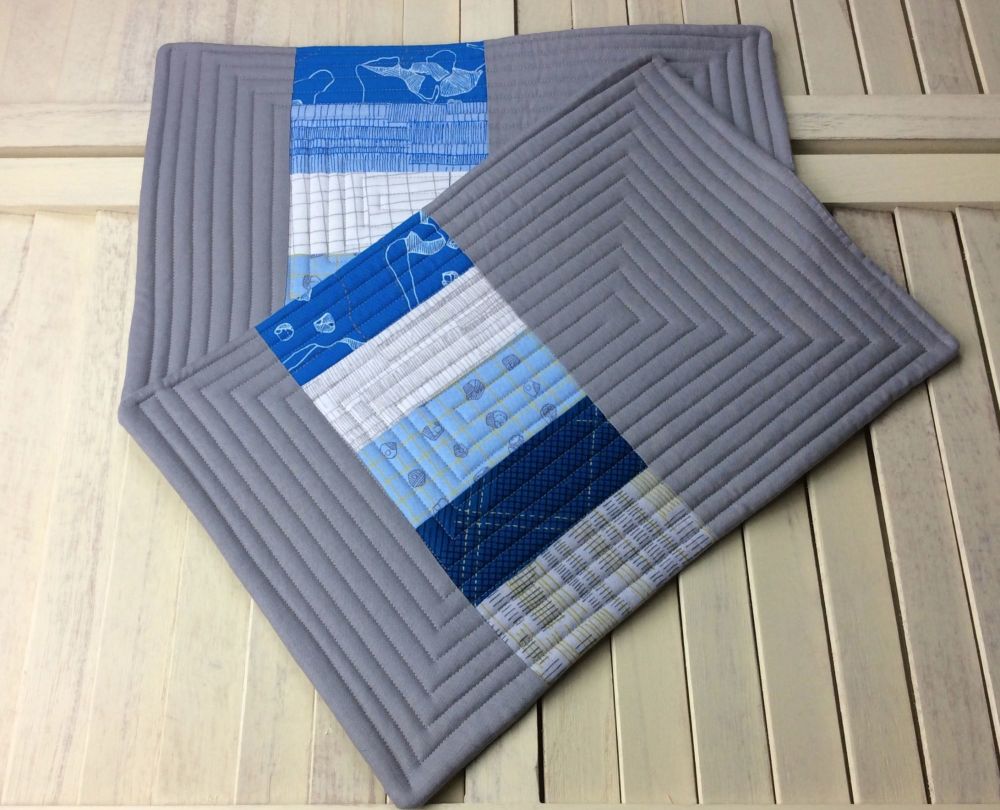 Set of Two Quilted Place Mats (Carkai Blue)