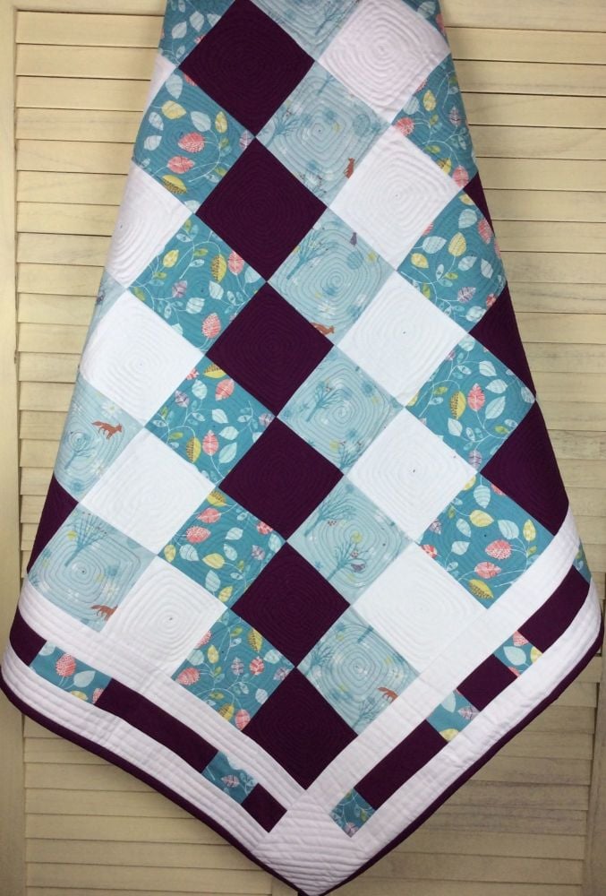 Baby Quilt - Woodland Animals and Wildwood Teal Leaves