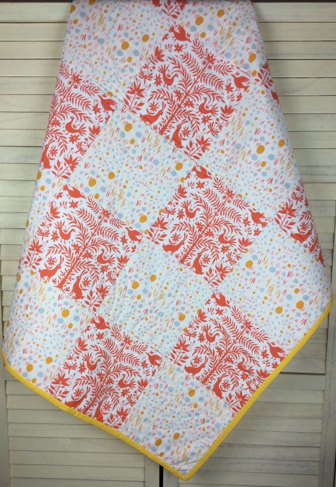 Baby Quilt - Folklore Otomi Orange and Windswept Iota Sun