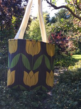 Tulip Tote Bag (with Lime and Blue Vine Stripes Lining)