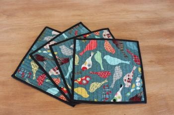Set of 4 Mid Mod Birds in Teal Place Mats