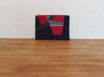 A Dorset Patchworks Bits and Bobs Quilted Pouch (Grey, Red and Blue Abstract - Large)