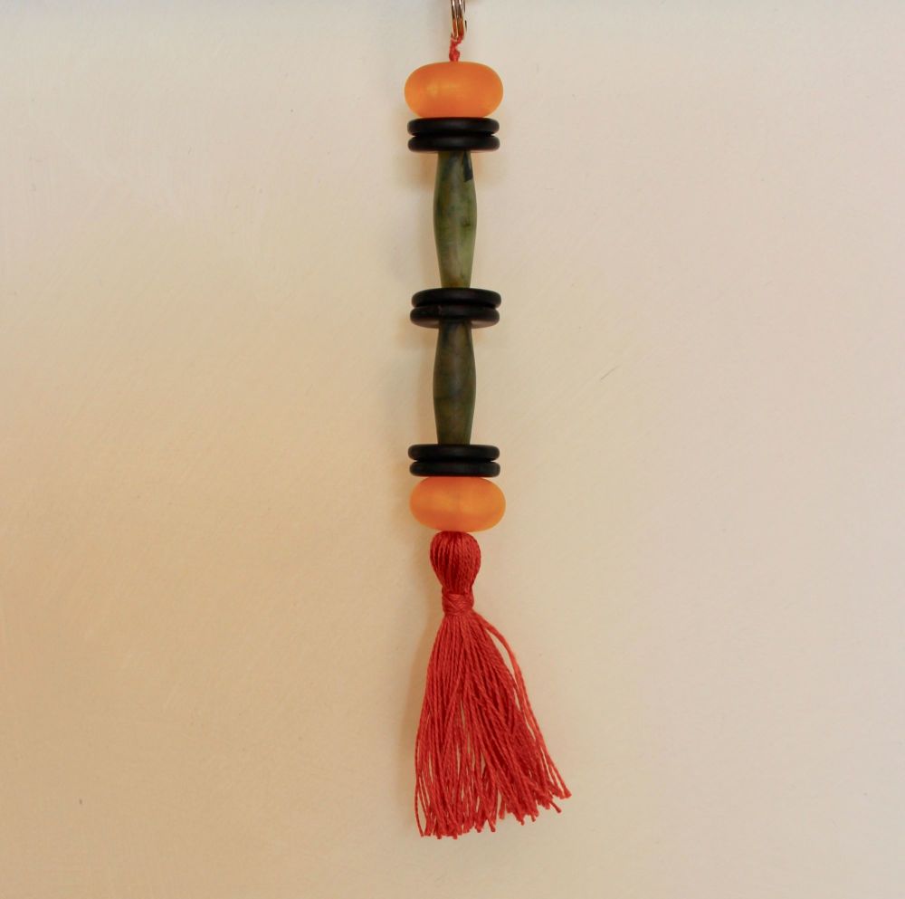 Tassel (Yellow, Green and Black Beads with Rust Thread)