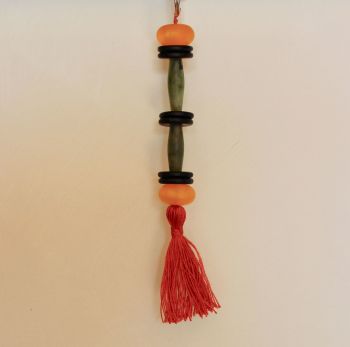 Tassel (Yellow, Green and Black Beads with Rust Tassel)
