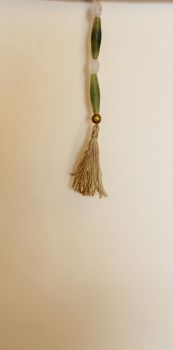 Tassel (Green, White and Gold Beads with Beige Tassel)