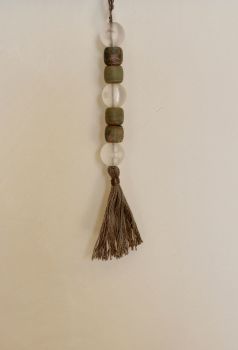 Tassel (Green and White Beads with Taupe Tassel)