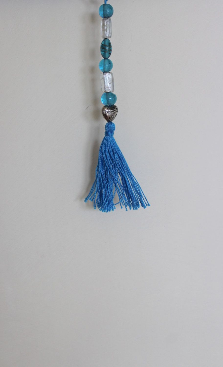 Tassel (Blue and White Beads with Heart and Blue Tassel)