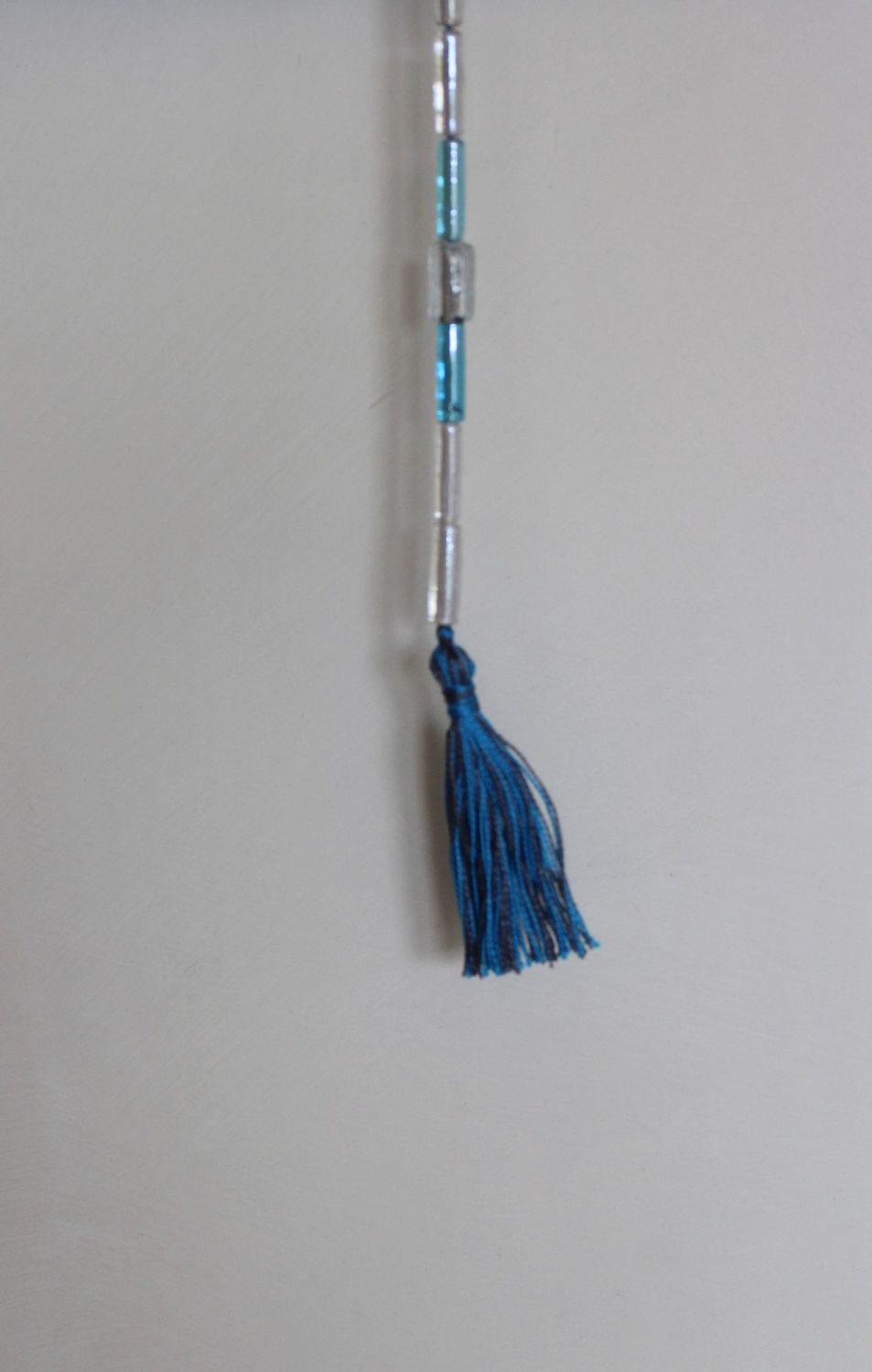 Tassel (Blue and White Beads with Blue and Grey Tassel)