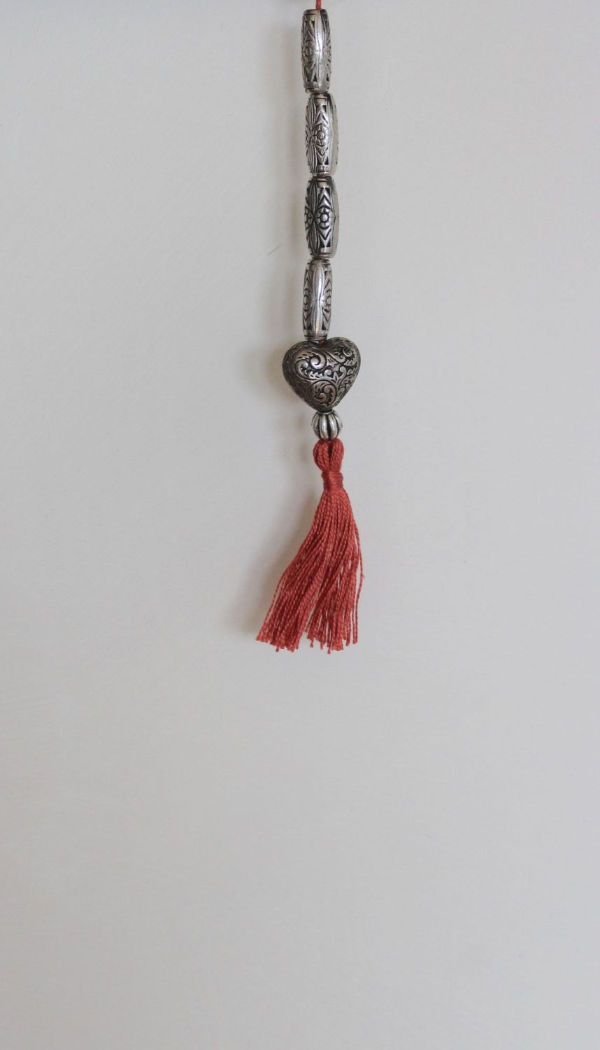 Tassel (Silver Beads with Heart and Rust Tassel)