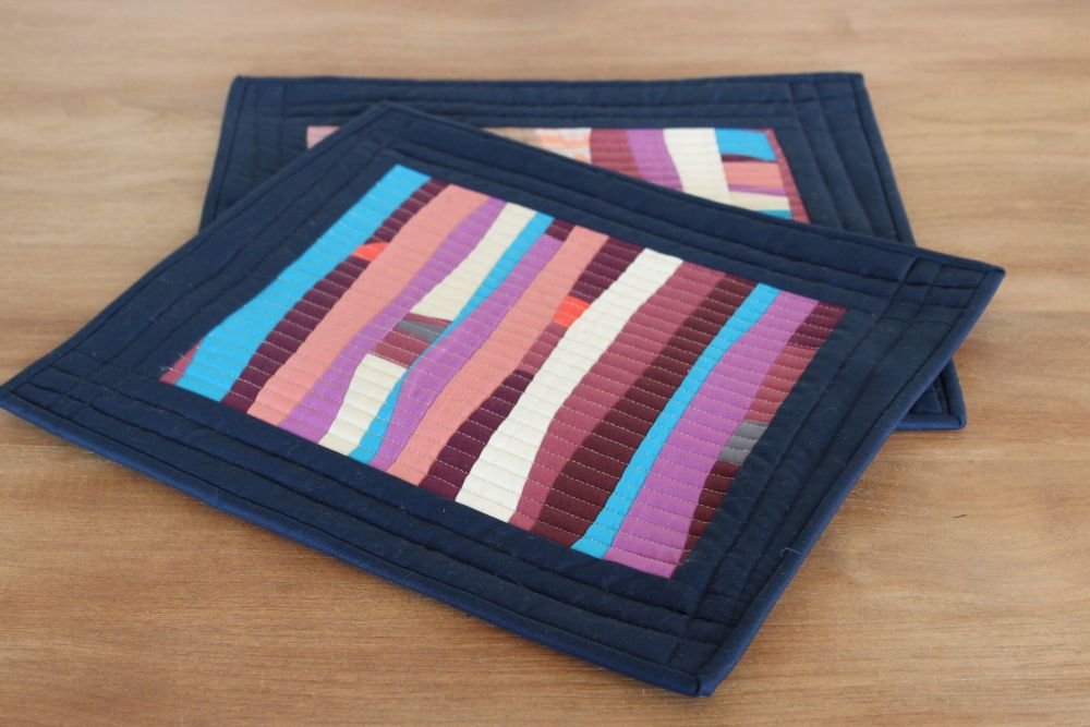 Pair of Improv Quilted Place Mats i(Blues and Purples)