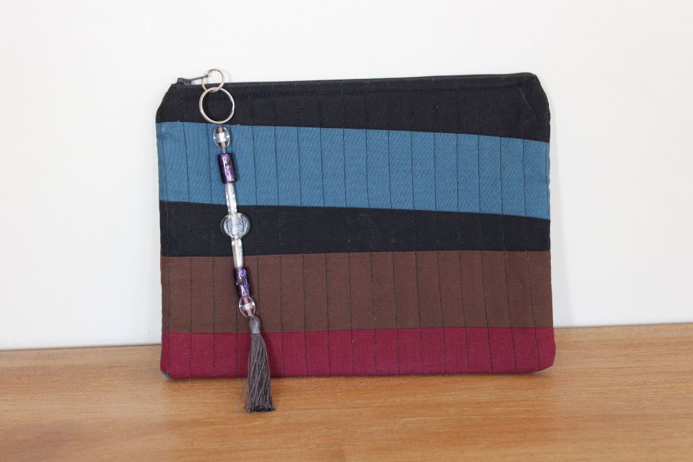 A Dorset Patchworks Bits and Bobs Quilted Pouch (Dark Stripes)