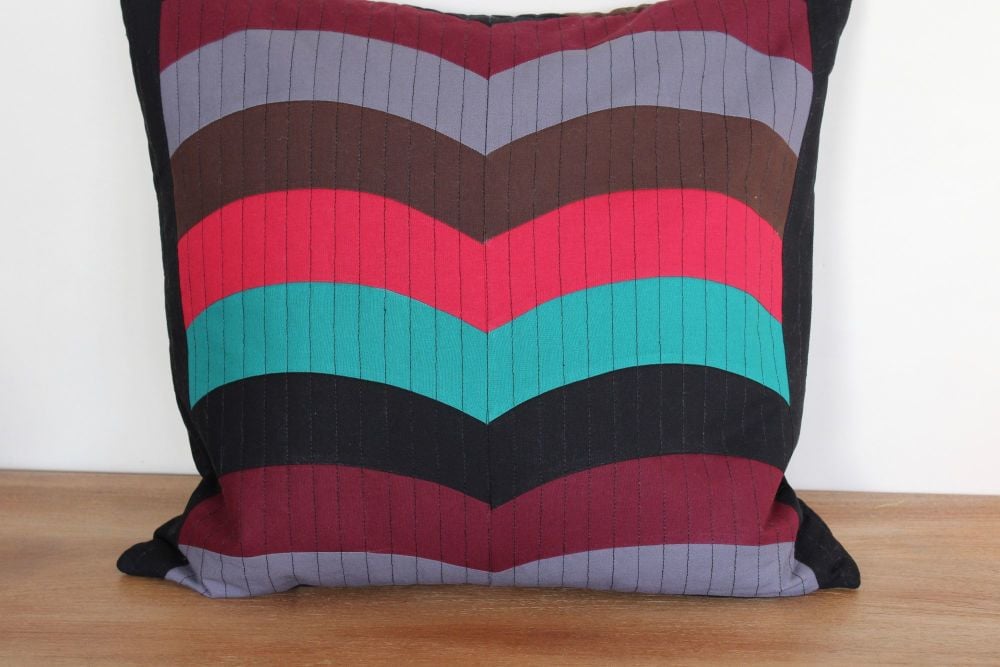 Multi-Coloured Quilted Zippered Cushion (Curves)