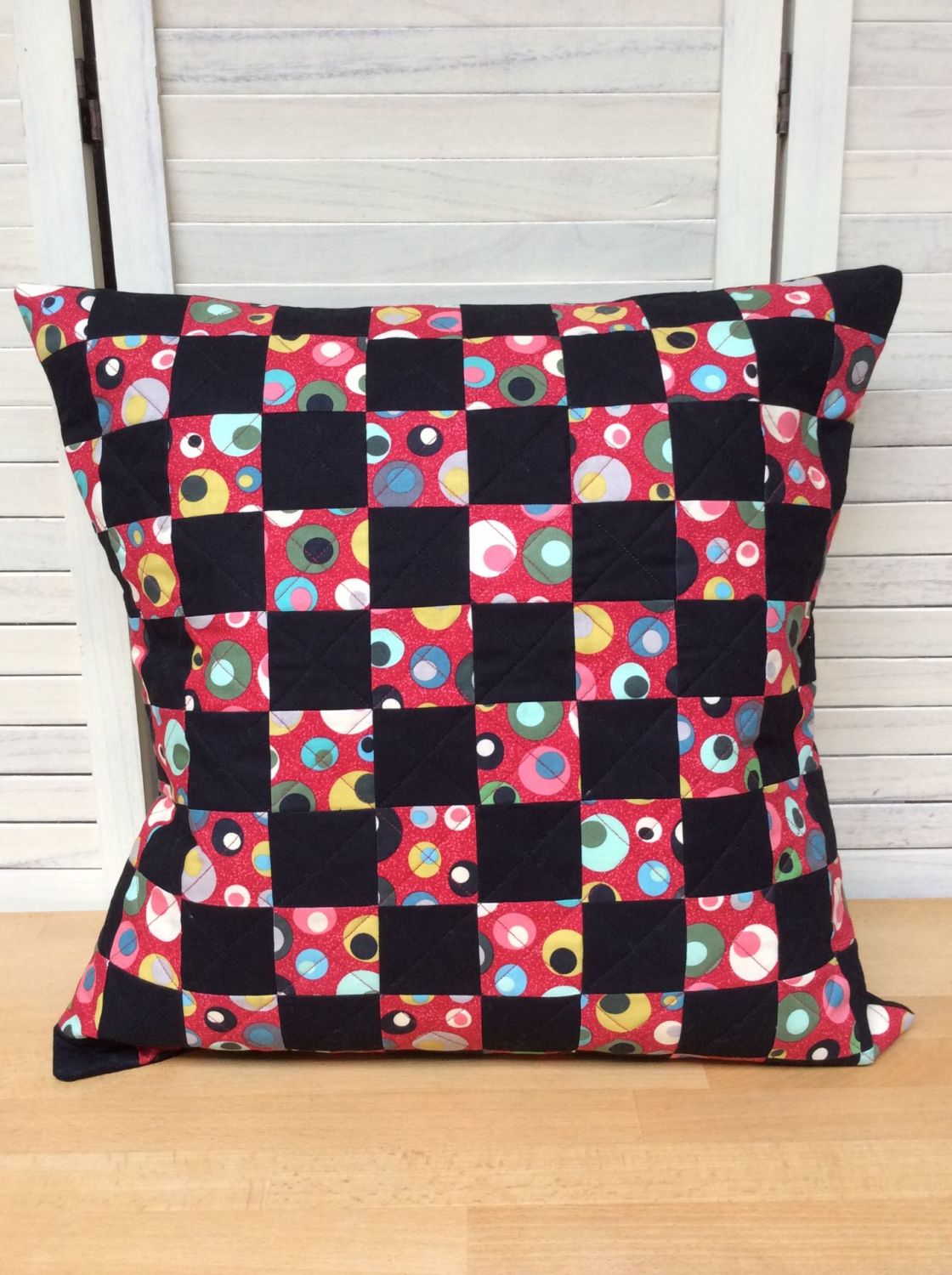 Mid Mod Circles In Red Quilted Cushion Cover 