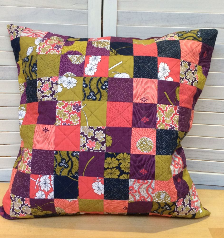 Coral and Purple Quilted Patchwork Cushion