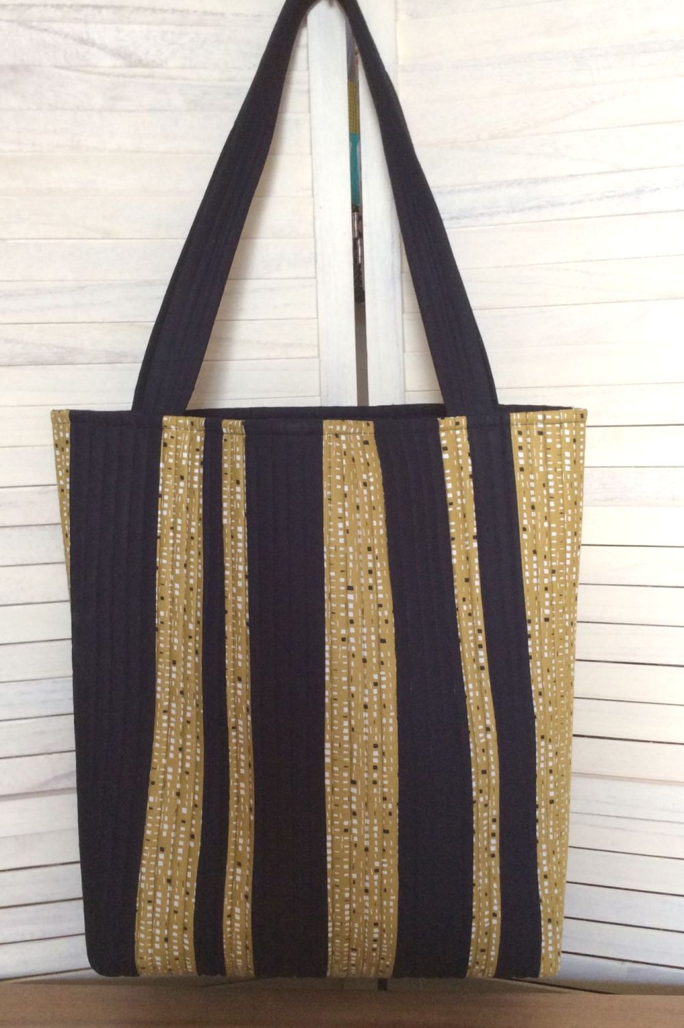 New Horizons Quilted Tote Bag (Black and Mustard)