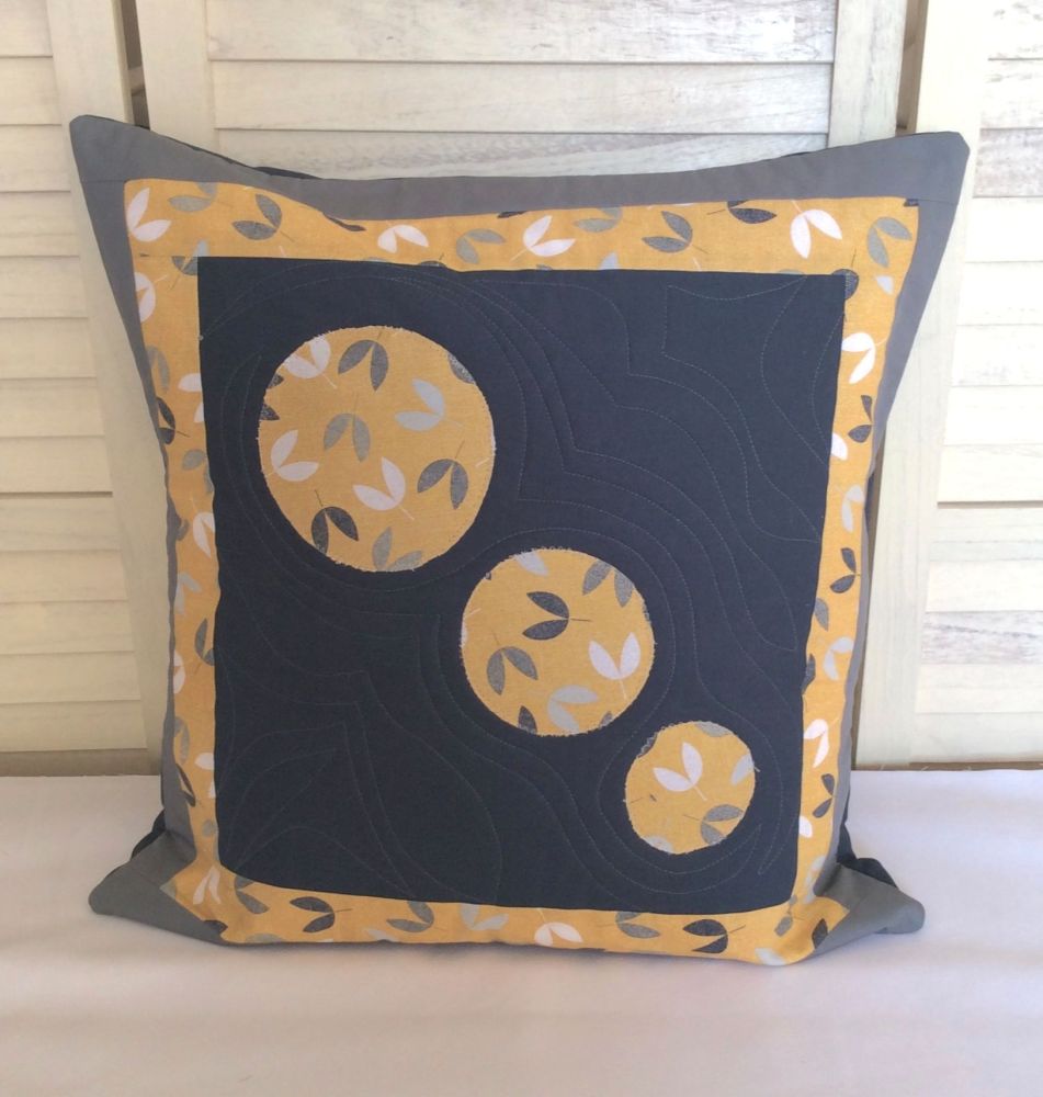Scattered Seeds (Circles on Blue) Quilted Cushion Cover