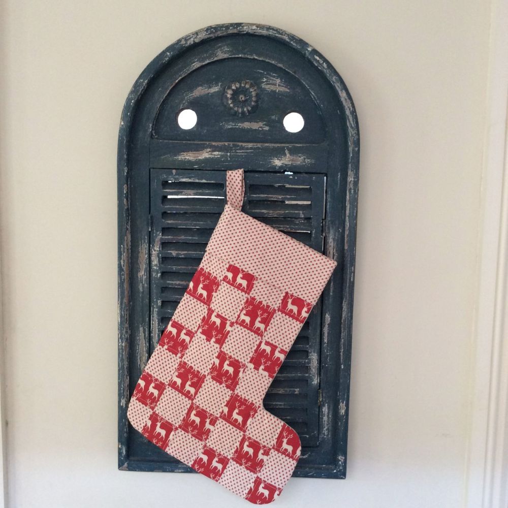 Quilted Patchwork Christmas Stocking (Reindeer and Stars)(2)