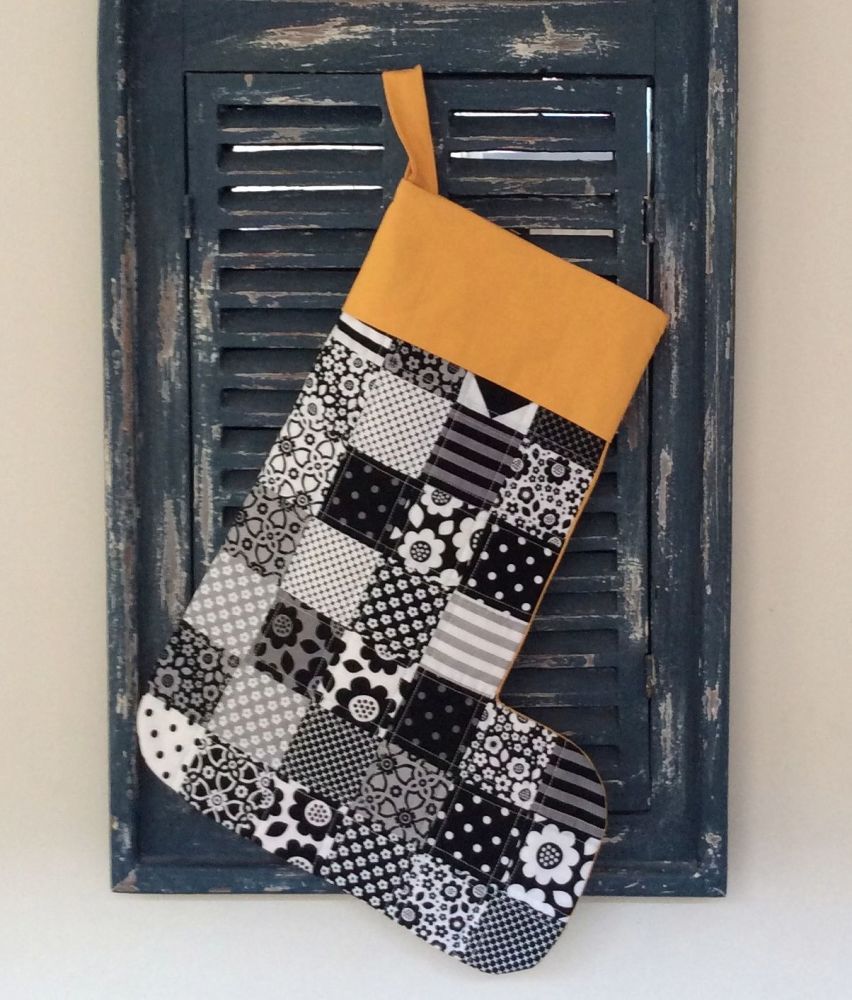 Funky Black and White Quilted Christmas Stocking