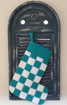 Turquoise and White Patchwork Christmas Stocking