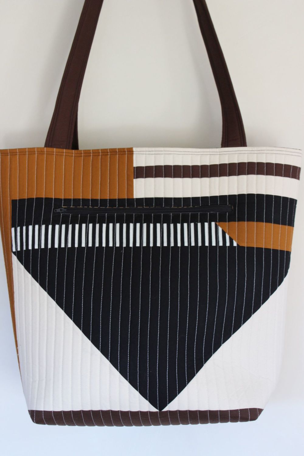 Pecan and Black Patchwork Quilted Tote Bag